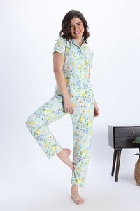 Zivame Citrus Summer Knit Poly Pyjama Set - Pale Blue — thumbnail 5